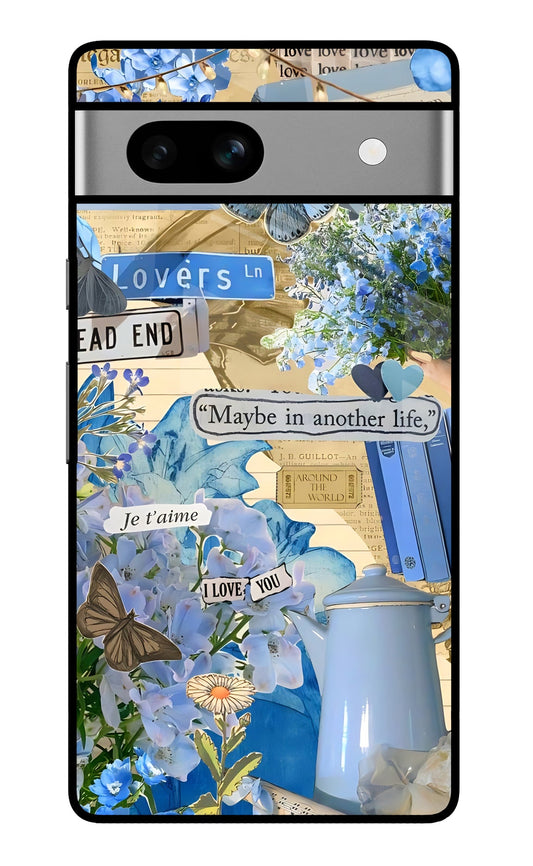 Blue Love Collage Aesthetic Glass Case for Google Pixel 7A