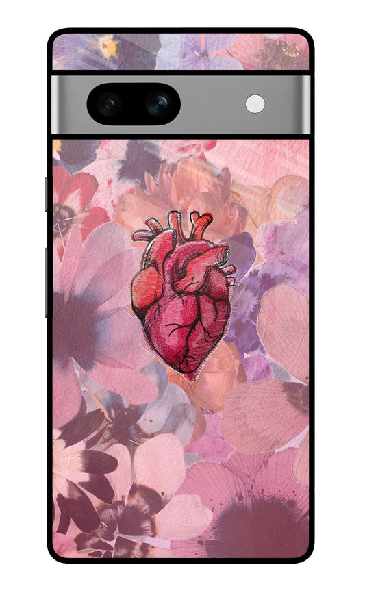 Anatomical Heart Floral Pink Blend Glass Case for Google Pixel 7A