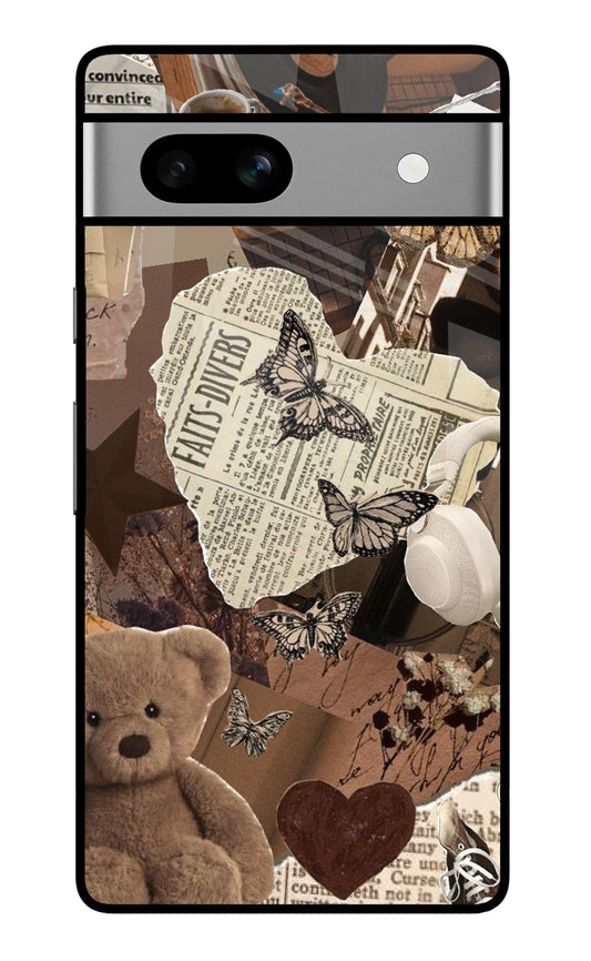 Brown Aesthetic Vintage Collage Glass Case for Google Pixel 7A