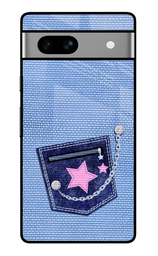 Blue Denim Pocket Star Design Glass Case for Google Pixel 7A