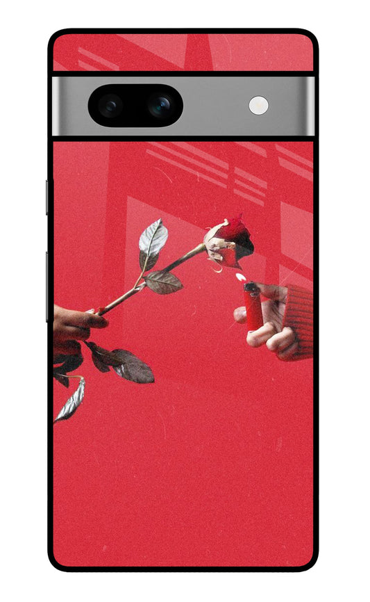Rose On Fire Red Aesthetic Glass Case for Google Pixel 7A