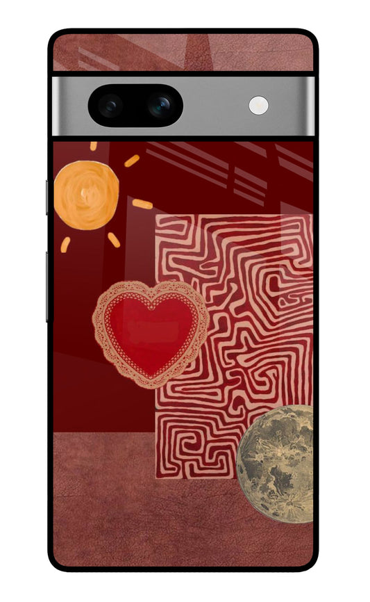 Boho Sun Moon Heart Maze Glass Case for Google Pixel 7A
