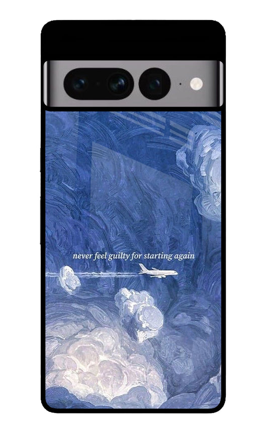 Blue Clouds Plane Restart Quote Glass Case for Google Pixel 7 Pro