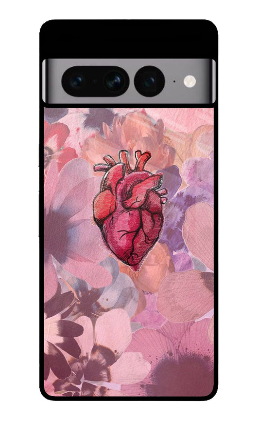Anatomical Heart Floral Pink Blend Glass Case for Google Pixel 7 Pro