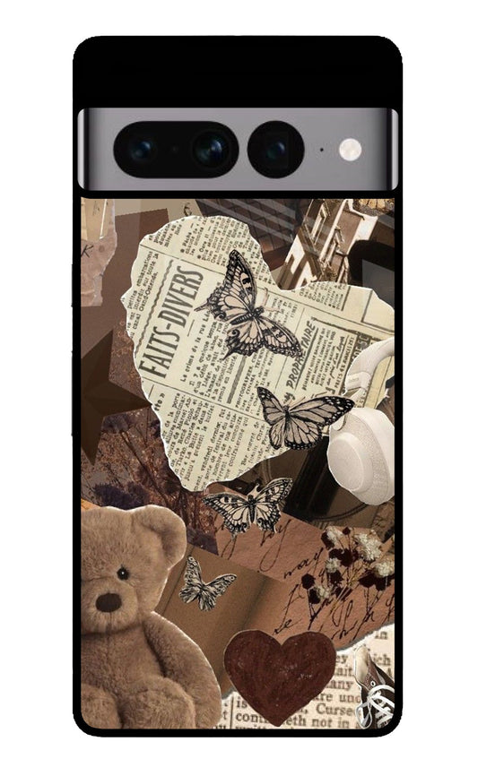 Brown Aesthetic Vintage Collage Glass Case for Google Pixel 7 Pro