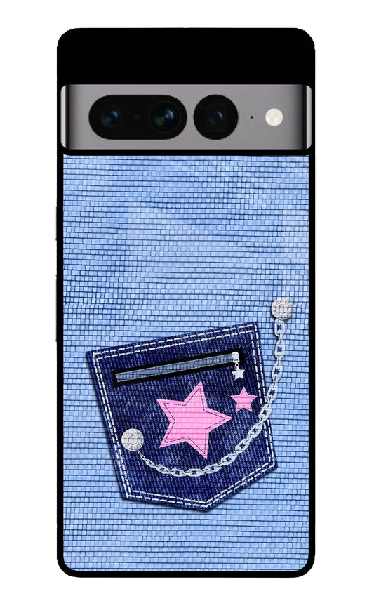Blue Denim Pocket Star Design Glass Case for Google Pixel 7 Pro