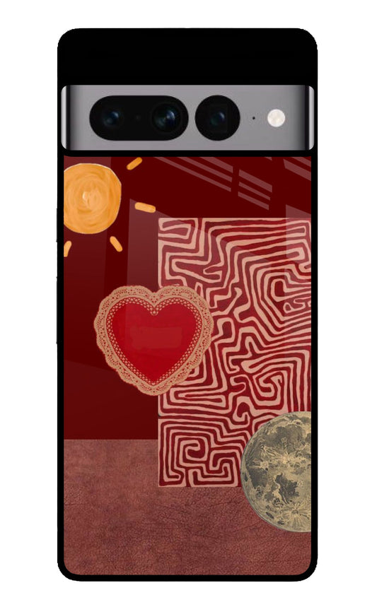 Boho Sun Moon Heart Maze Glass Case for Google Pixel 7 Pro