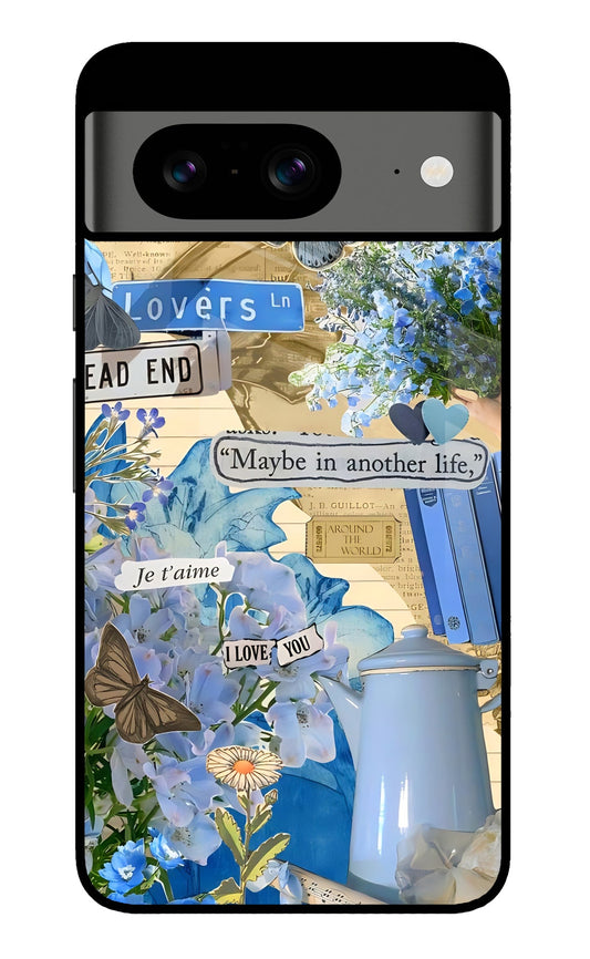 Blue Love Collage Aesthetic Glass Case for Google Pixel 8