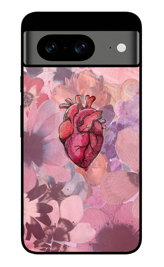 Anatomical Heart Floral Pink Blend Glass Case for Google Pixel 8