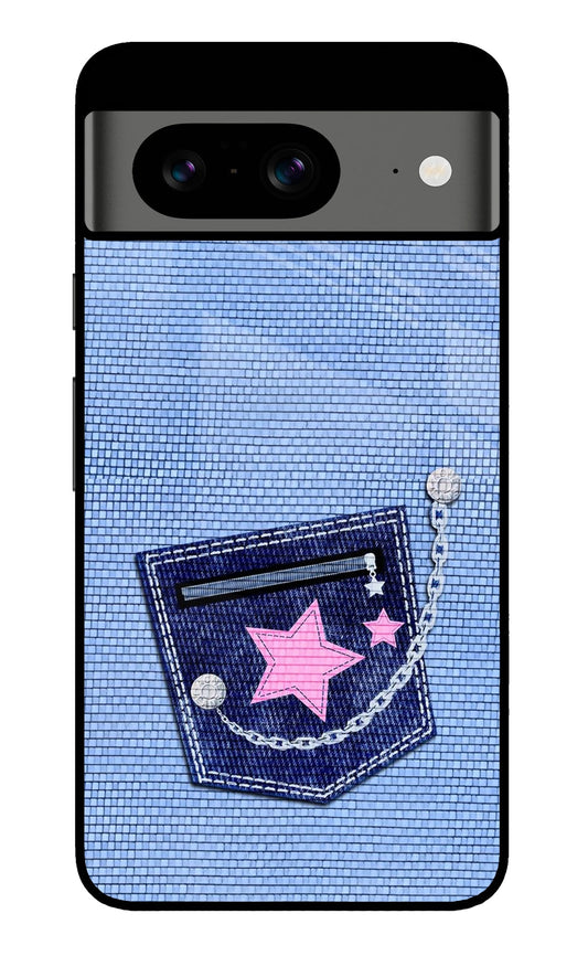 Blue Denim Pocket Star Design Glass Case for Google Pixel 8