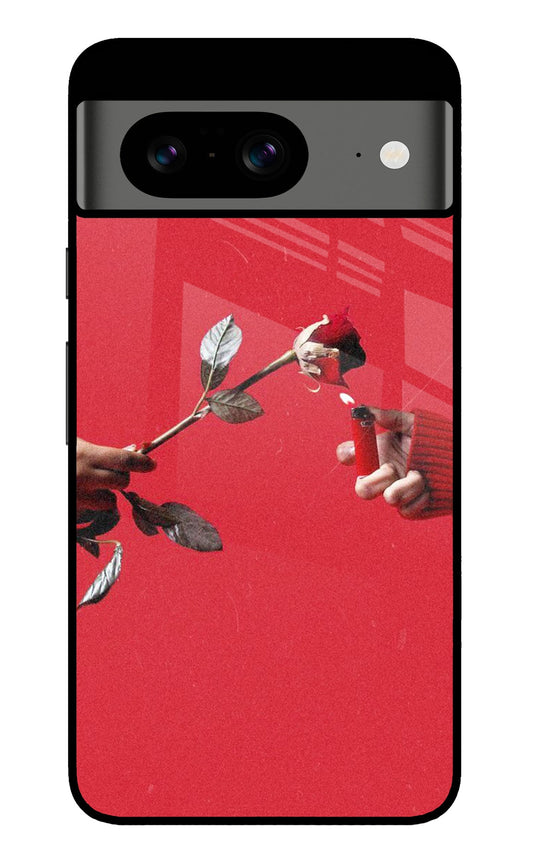 Rose On Fire Red Aesthetic Glass Case for Google Pixel 8