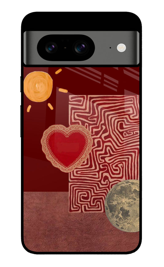 Boho Sun Moon Heart Maze Glass Case for Google Pixel 8
