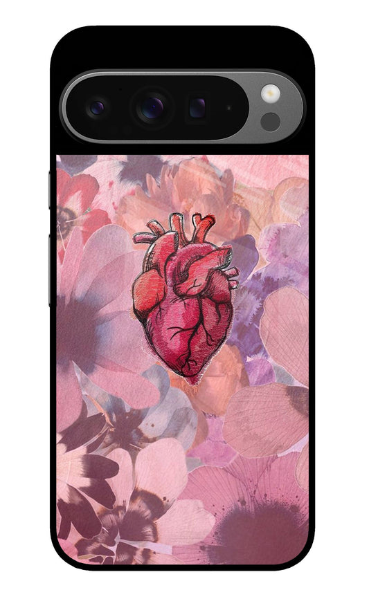 Anatomical Heart Floral Pink Blend Glass Case for Google Pixel 9 Pro