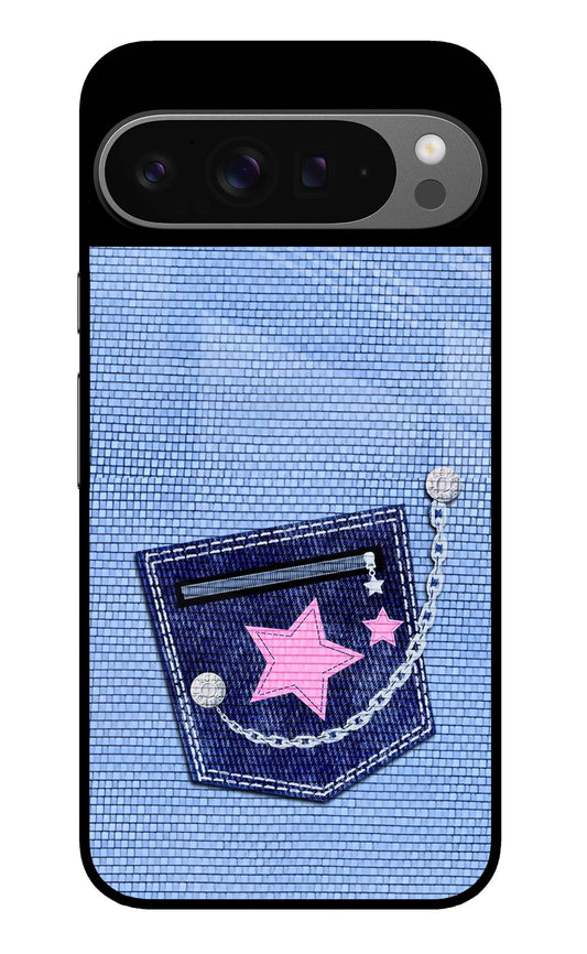 Blue Denim Pocket Star Design Glass Case for Google Pixel 9 Pro