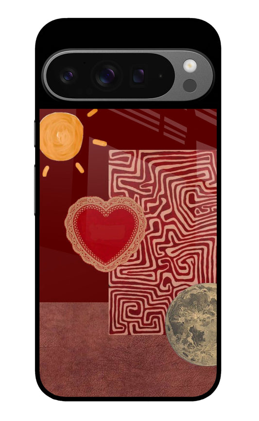 Boho Sun Moon Heart Maze Glass Case for Google Pixel 9 Pro