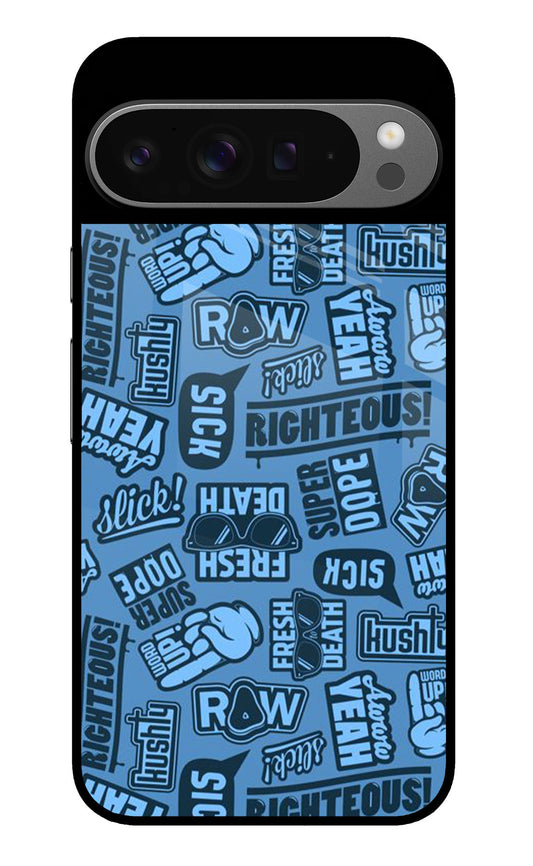 Blue Graffiti Sticker Collage Glass Case for Google Pixel 9 Pro XL