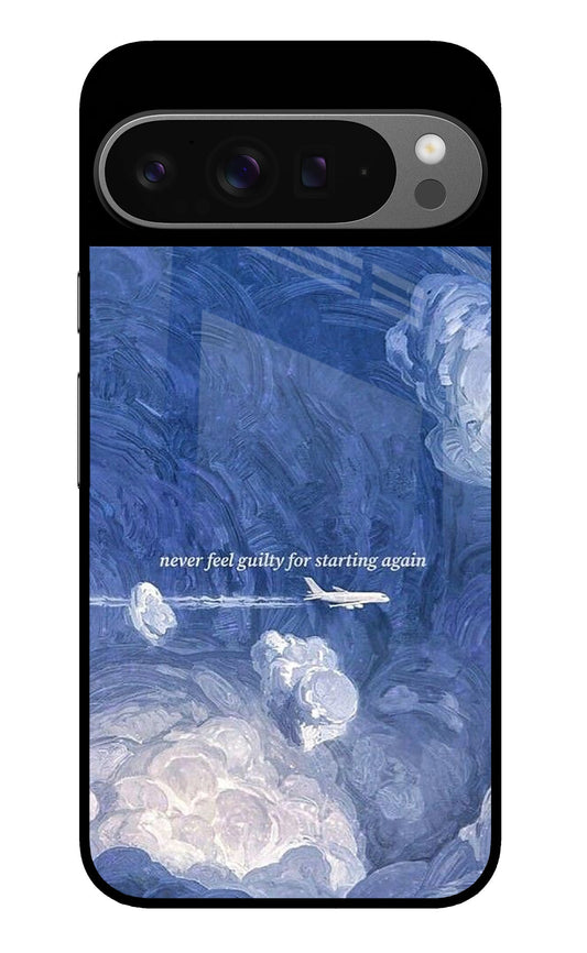 Blue Clouds Plane Restart Quote Glass Case for Google Pixel 9 Pro XL