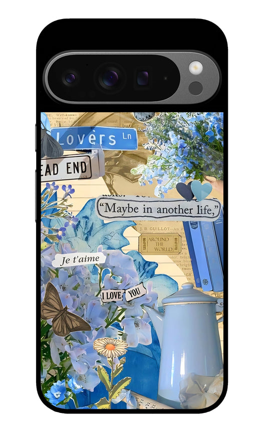 Blue Love Collage Aesthetic Glass Case for Google Pixel 9 Pro XL