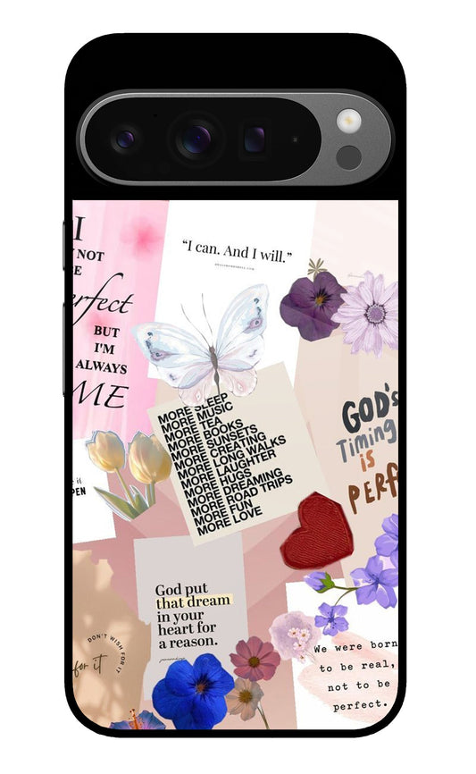 Floral Motivational Quote Collage Glass Case for Google Pixel 9 Pro XL
