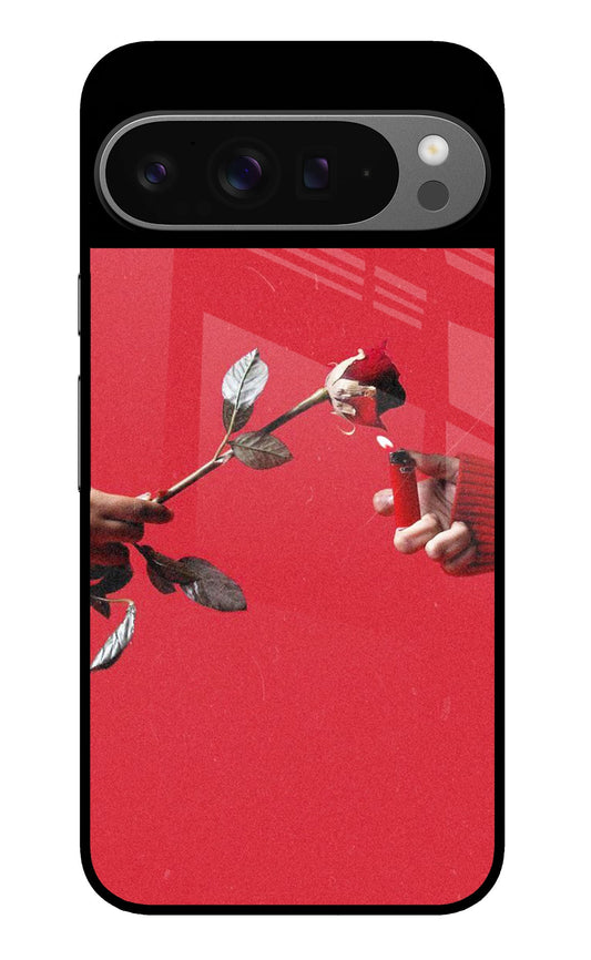 Rose On Fire Red Aesthetic Glass Case for Google Pixel 9 Pro XL